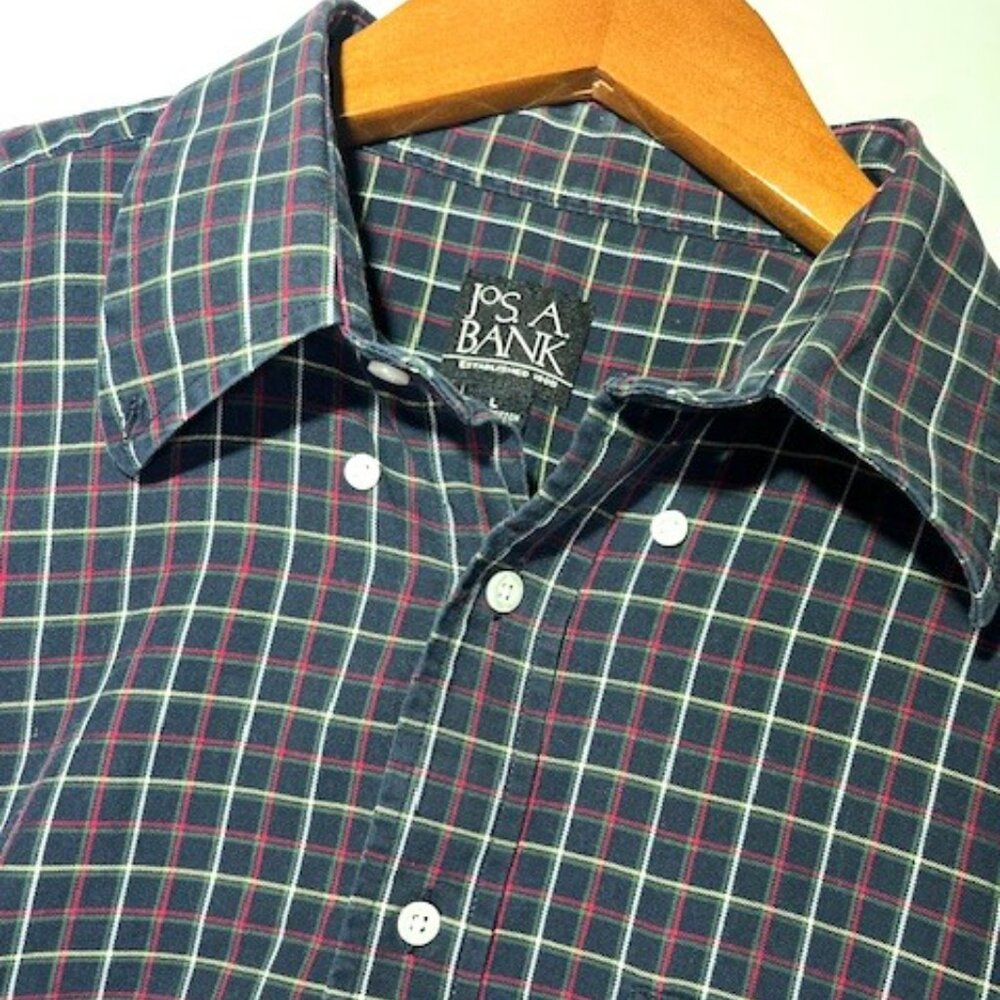 Jos. A. Bank Men's Long Sleeve Button Down Navy Striped Casual Shirt Sz L